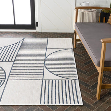 Arielle Mid-Century Modern Geometric Lines Reversible Machine-Washable Indoor/Outdoor Area Rug